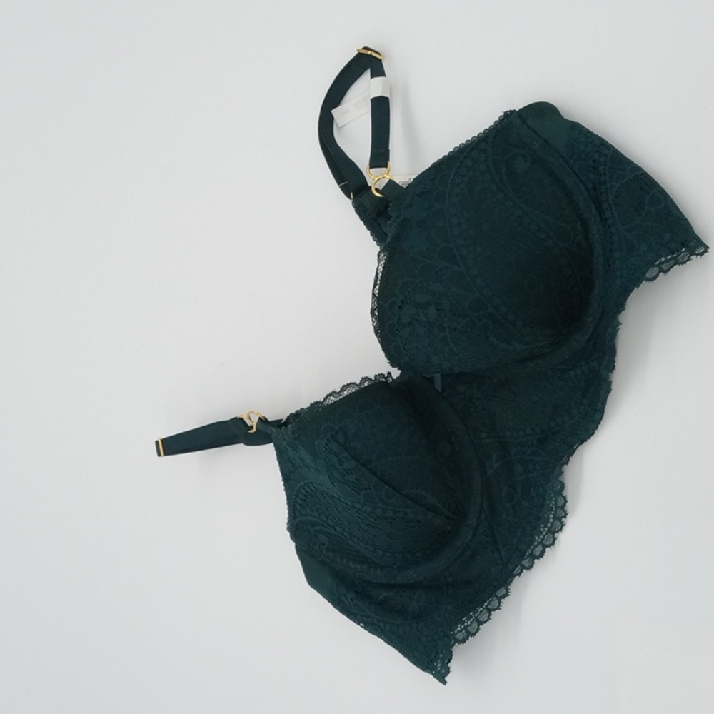 Aerie Real Power Balconette Paisley Lace Bra Deep Forest Green 34C